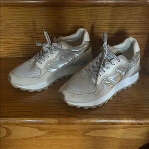 Women's Silver and Cream Sneakers